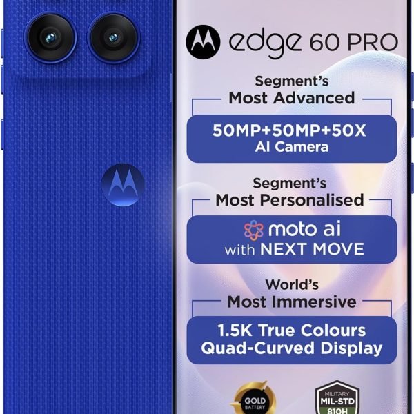 Motorola Edge 60 Pro 5G (12GB RAM, 512Storage) | 6.7" Display | 50MP+50MP+10MP | 50MP Front | Dimensity 8350 | 6000mAh | 90W & 15W Wireless Charging | IP68/IP69 Rated