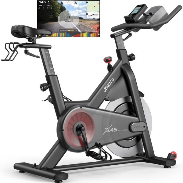 Limited-Time Sale for Summer Surprises OMR 9.9：JOROTO Exercise Bike/Spin Bike, Silent Stationary Bike Indoor Cycling Bike for home Gym Cardio with Readable Magnetic Resistance with Tablet Holder,330lbs Weight Capacity 44Days Kinomap Member for X4S
