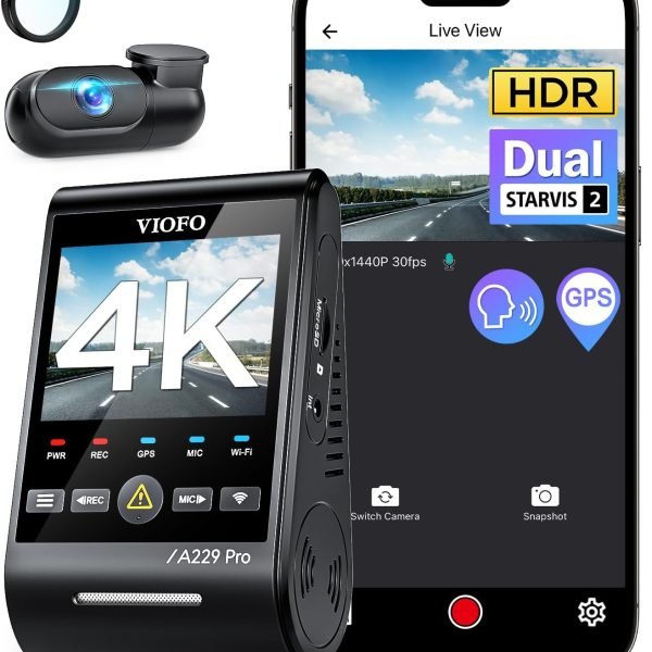 Limited-Time Sale for Summer Surprises OMR 9.9：VIOFO A229 Pro 4K HDR Dash Cam, Dual STARVIS 2 IMX678 IMX675, 4K+2K Front and Rear Car Camera, 2 Channel with HDR, Voice Control, 5GHz WiFi GPS, Night Vision 2.0, 24H Parking Mode, Support 512GB Max