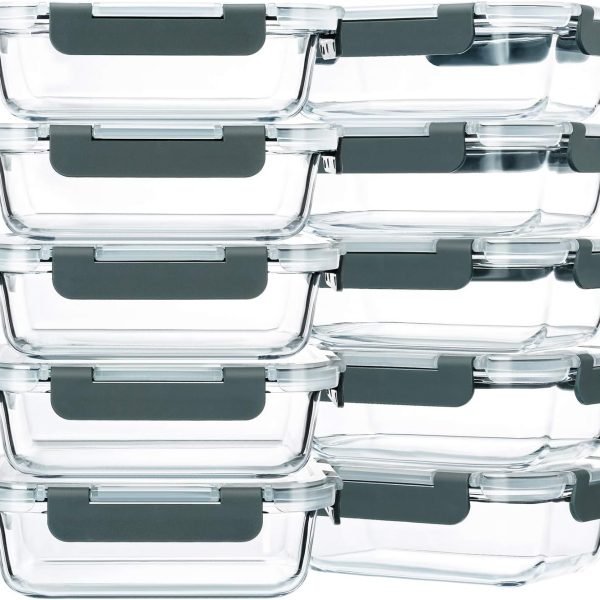 10-Pack,22 Oz Glass Meal Prep Containers,Glass Food Storage Containers with lids,Lunch Containers,Microwave, Oven, Freezer and Dishwasher