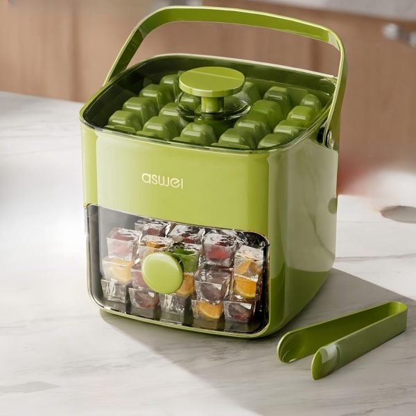 Premium Ice Cube Tray - Freezer Ice Tray Ice Mold Ice Maker for Drinks Whiskey Beer Cocktail Coffee, Transparent Sealed Lid Design for Keep Ice Clean, With Tweezers and 2 Ice Trays Storage