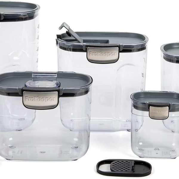 ProKeeper+ Airtight Food Storage Container Set – Clear Plastic Flour and Sugar Canister Set with Magnetic Accessories for Kitchen Organization (9-Piece)