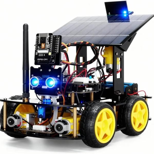 AI Solar Smart Robot Car STEM Kit with Live Camera Streaming, ESP32 Wireless Remote Control, Intelligent Obstacle Avoidance, AI Coding & Vision Learning for Classrooms, Maker Spaces and Robotics Labs