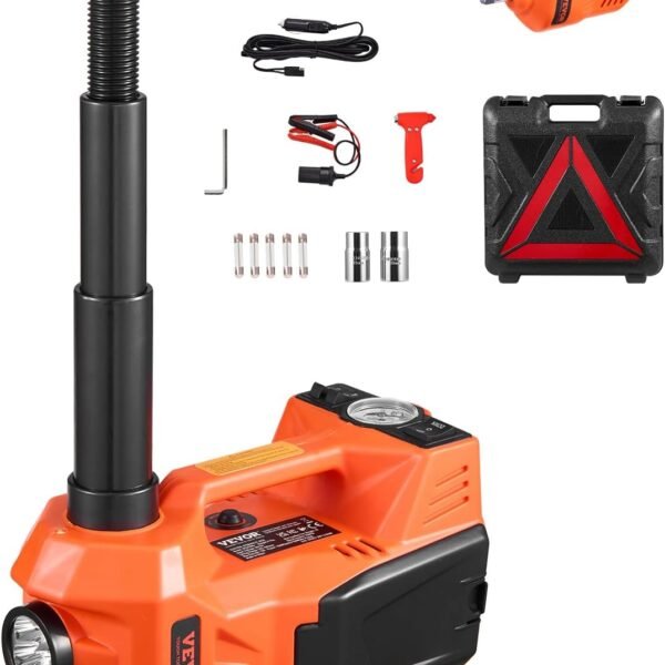 VEVOR Electric Car Jack, 5 Tons /11000 lbs, Electric Scissor Jack with Built-in Inflator, 12V Tire Change Replacement with Electric Impact Wrench & LED Light, Portable Jack kit for Sedan, SUV, Truck