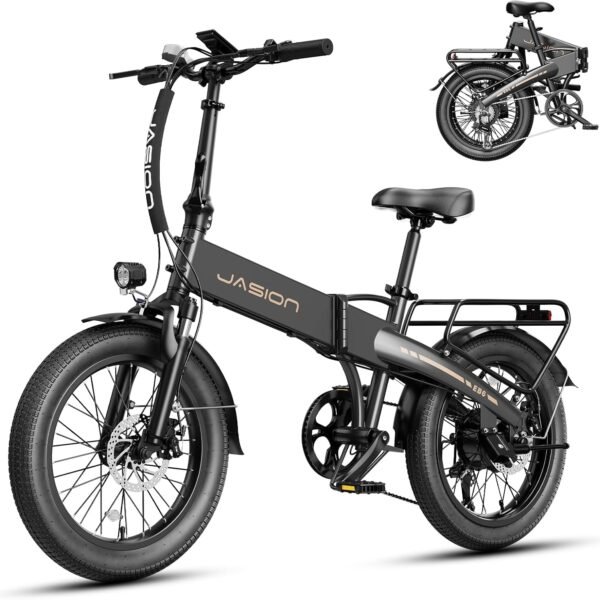 Jasion EB6 Foldable Electric Bike for Adults,【1200W Peak Motor, 25 MPH, 50 Miles Range】 20" Fat Tire Ebike with 48V Built-in Battery, Lightweight Aluminum Frame E Bike for Commuting, Off-Road, Travel