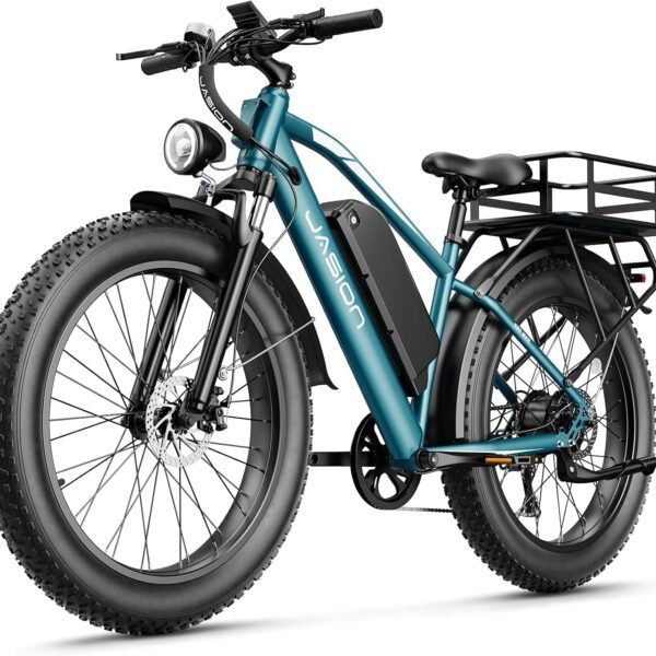 Jasion EB5 MAX Electric Bike for Adults with 2000W Peak Motor, 48V 15Ah (720Wh) Battery Electric Mountain Bike, 26'' x 4'' Fat Tire Ebike, 28+MPH Speed, Cruise Control, with Fenders, Rear Rack